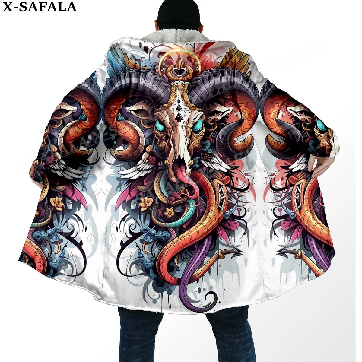 

Samurai Oin Skull Trippy Psychedelic Thick Warm Hooded Cloak Men Overcoat Coat Windproof Fleece Cape Robe Hooded Blanket-9