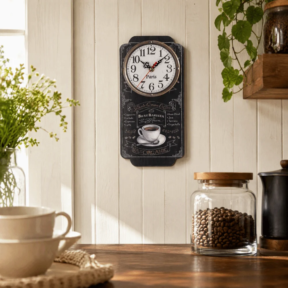 Battery Operated Rectangular Wall Clock Silent Movement Density Board Hanging Wall Clock 30 X 14.7 Cm Unique Pattern