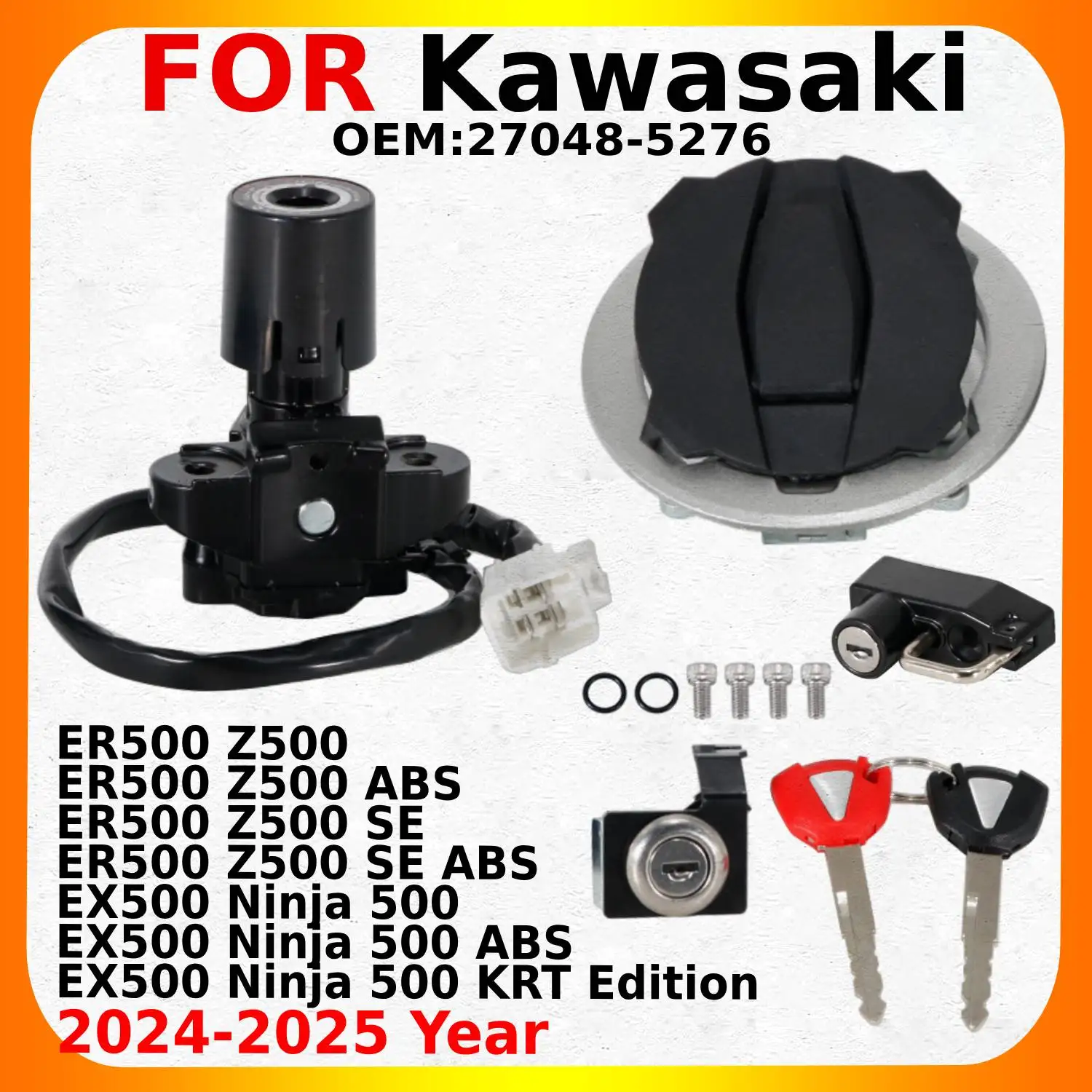 2024-2025 Year For Kawasaki EX500 Ninja 500 ABS 500 KRT Edition ER500 Z500 SE ABS Motorcycle Fuel Gas Tank Cap Cover Lock Set