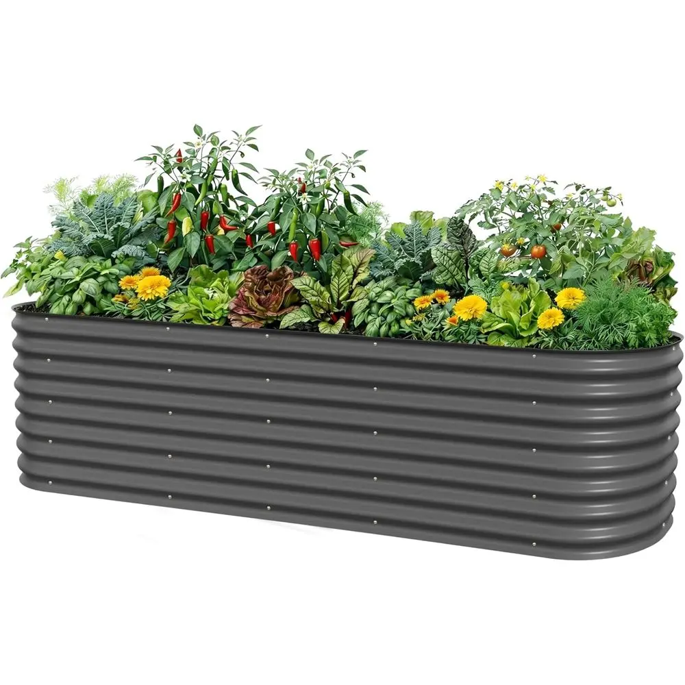 

26 Tall Oval Raised Garden Bed Kit, 10-Piece Set for Growing Vegetables and Fruits, Gray Metal Frame