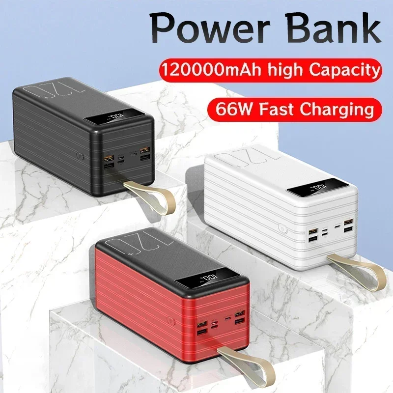 120000mAh Portable Power Bank 66W Fast Charging Powerbank Cell Phone Charger External Battery Backup Power for Xiaomi Huawei
