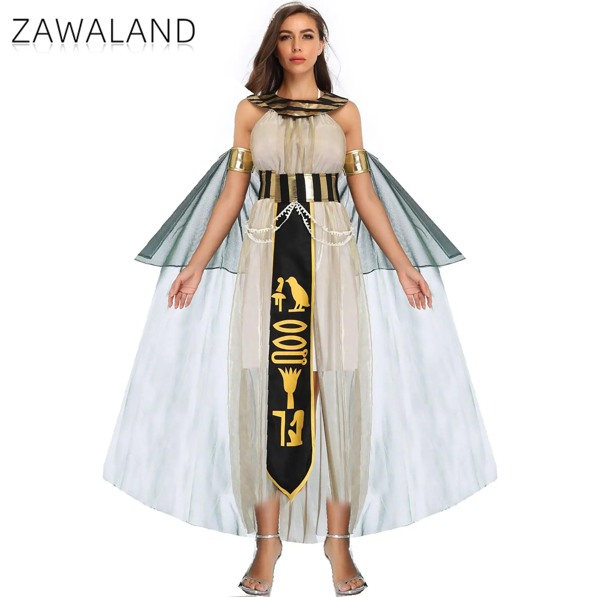 Zawaland Couple Costume Women Arabia Greek Goddess Dress Suit Men Ancient Egyptian Pharaohs Carnival Holiday Stage Outfit