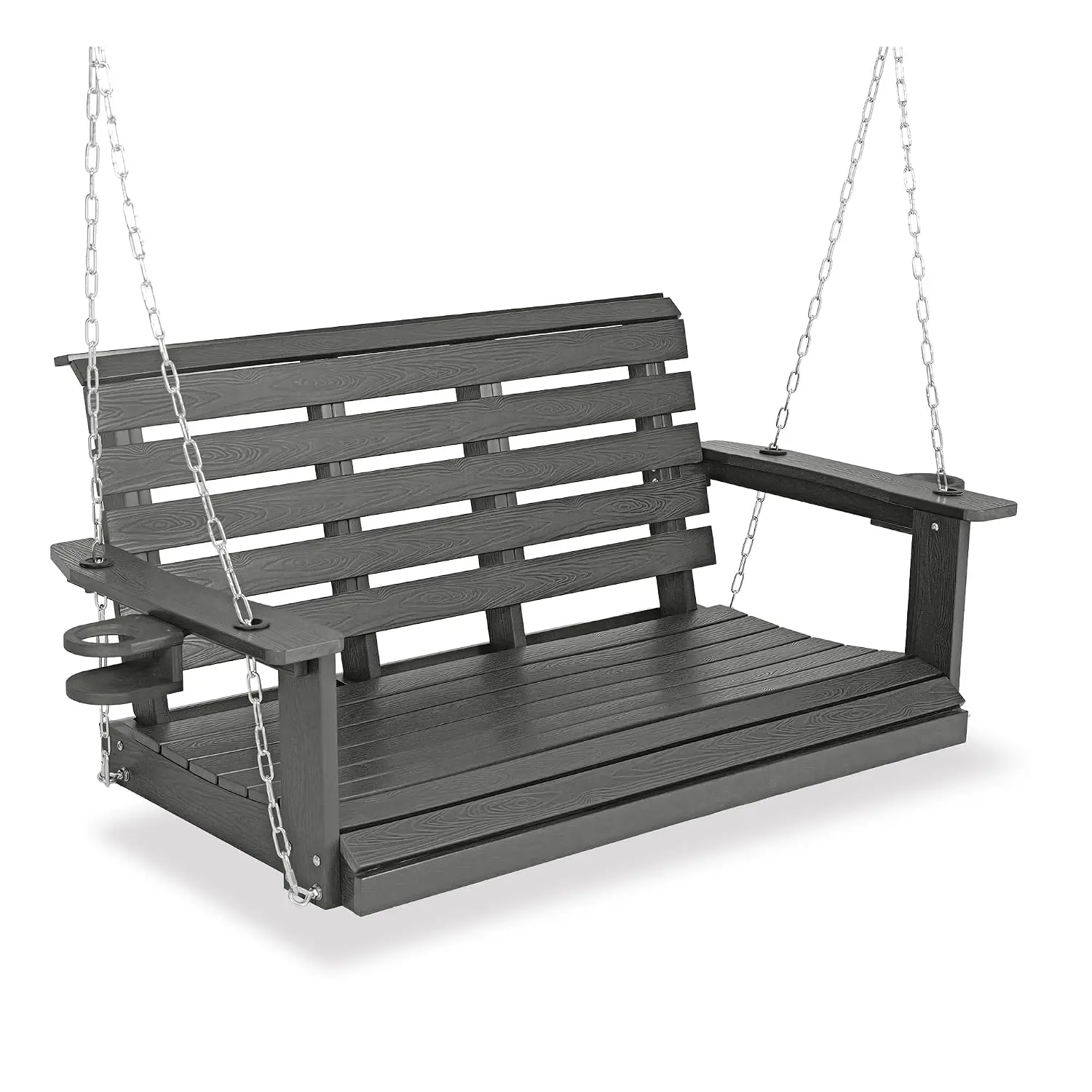 Lumber 2-Seat Porch Swing, HIPS 4-Feet Bench Swing With Foldable Cup Holders,18/8 Stainless Steel Hardware,, Customized