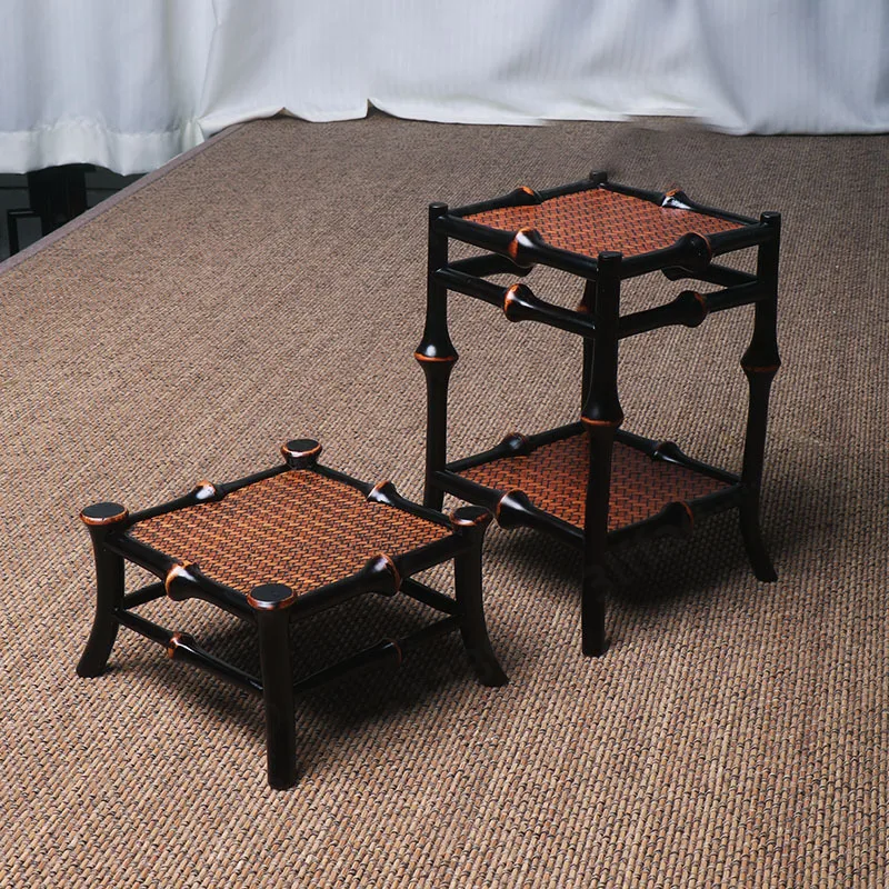 Handmade Purple Bamboo Plant Stand Mini Desktop Flower Shelf Chinese Style Succulent Orchid Display Rack Zen Tea Room Decor