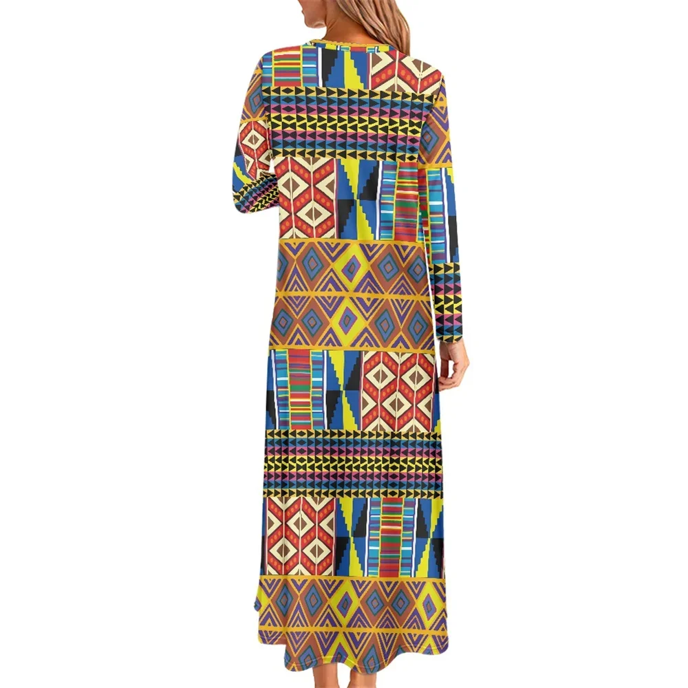 Fall Women Elegent Ladies Maxi Dresses With Pockets Custom Long Sleeve Fashion African Print Ankara Kitenge Evening Party Dress