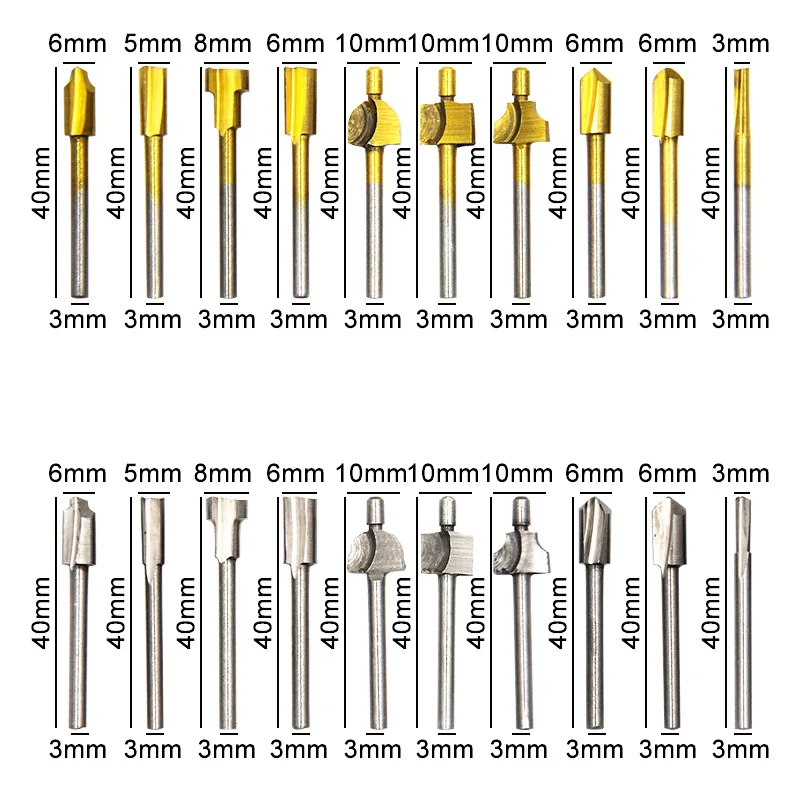 10pcs HSS Router Bits Wood Cutter Milling Fits Dremel Rotary Tool Set 1/8\