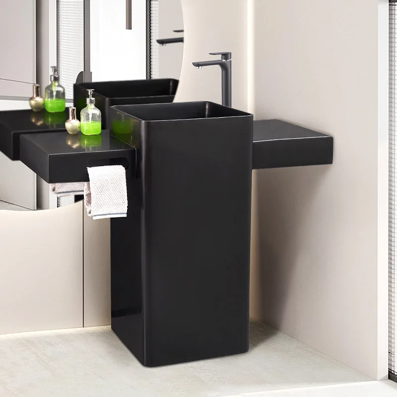 

Creative integrated column basin floor-standing artificial stone washbasin bathroom pink square vertical washbasin for home use