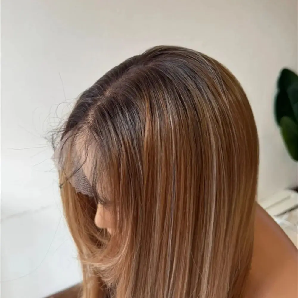 

Softlights Многослойный темно-рыжий блондин парик HD Парик фронта шнурка 13x4 Бесклеевой парик Длинные человеческие волосы Смесь предварительно выщипанных волос Синтетический парик