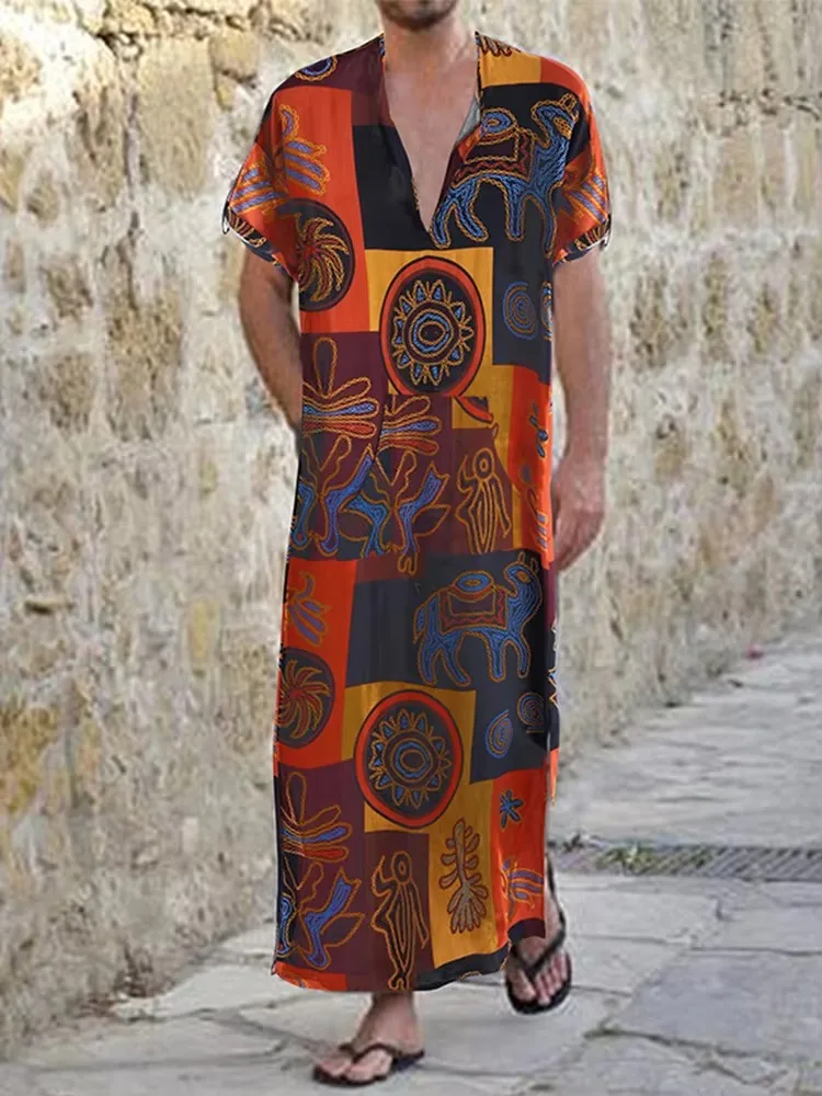 Jubba Thobe For Man Islamic Muslim Clothing Fashion Moroccan Saudi Arabic Dubai Oman Printing Long Plus Size Casual Kaftan