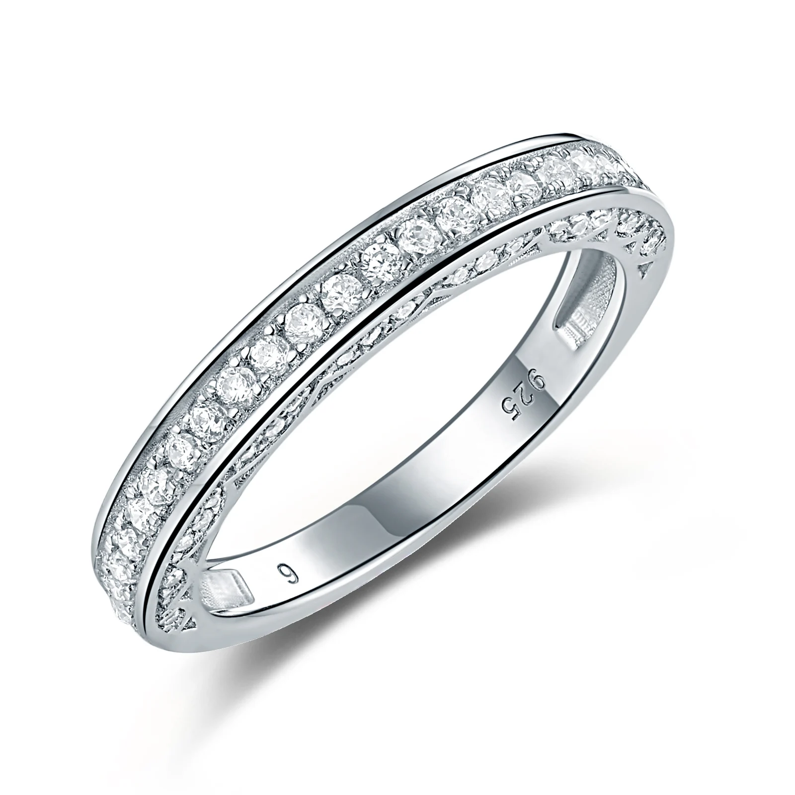 Genuine 925 Sterling Silver Stackable Wedding Band for Women 5A Grade Cubic Zirconia Eternity Ring Fine Jewelry Gift