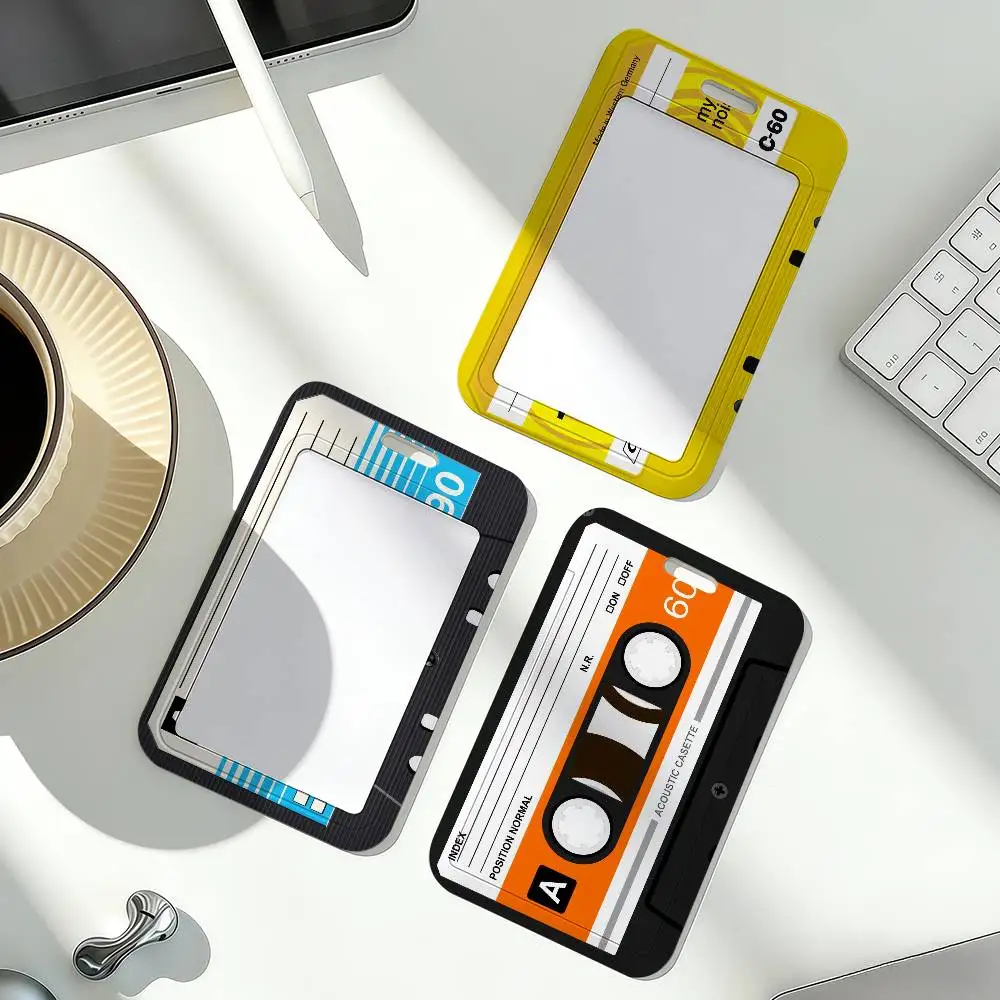 Retro Cassette Music Tape Style Card Holder Student ID Case Daily Use Subway Commute Work Cover Office School Bus Protector