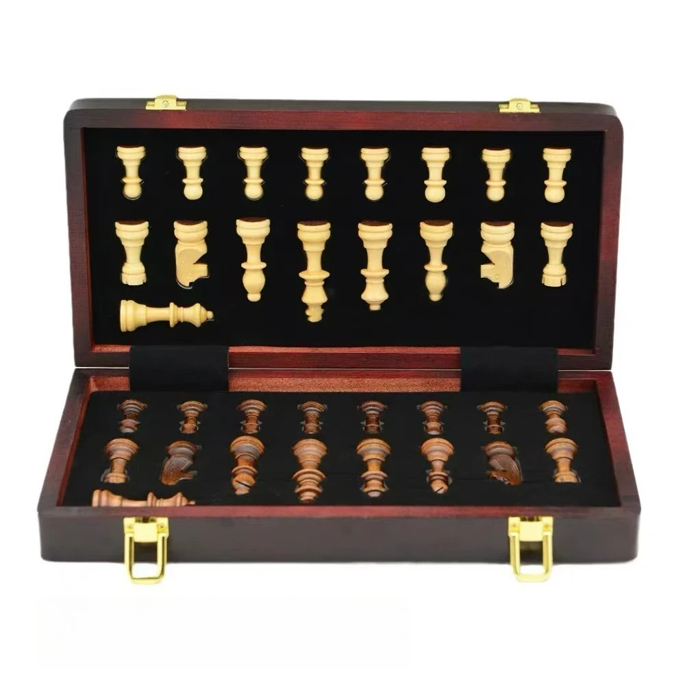 Magnetic Wooden Chess Set Foldable Storage Board Game with Extra Queen Suitable for Tournament Play 29cm/39cm