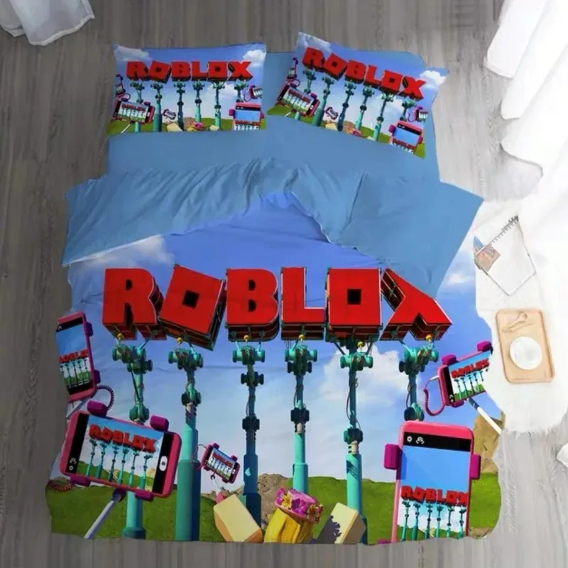 

Hot ROBLOX Game Creative Cartoon Themed Bedding Set Colorful Print Polyester Dormitory Bed Sheet Quilt Cover Home Textiles