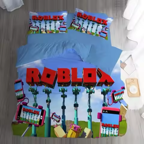 Hot ROBLOX Game Creative Cartoon Themed Bedding Set Colorful Print Polyester Dormitory Bed Sheet Quilt Cover Home Textiles