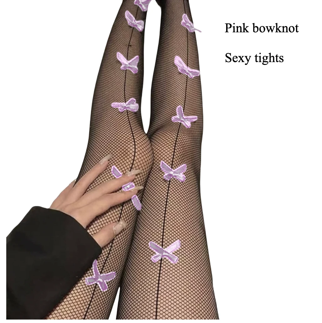 Women Youth Tights Pink Red Black More Bowknot Design Bodystockings Sexy Breathable Fishnet Legging Retro Cuba Line Pantyhose