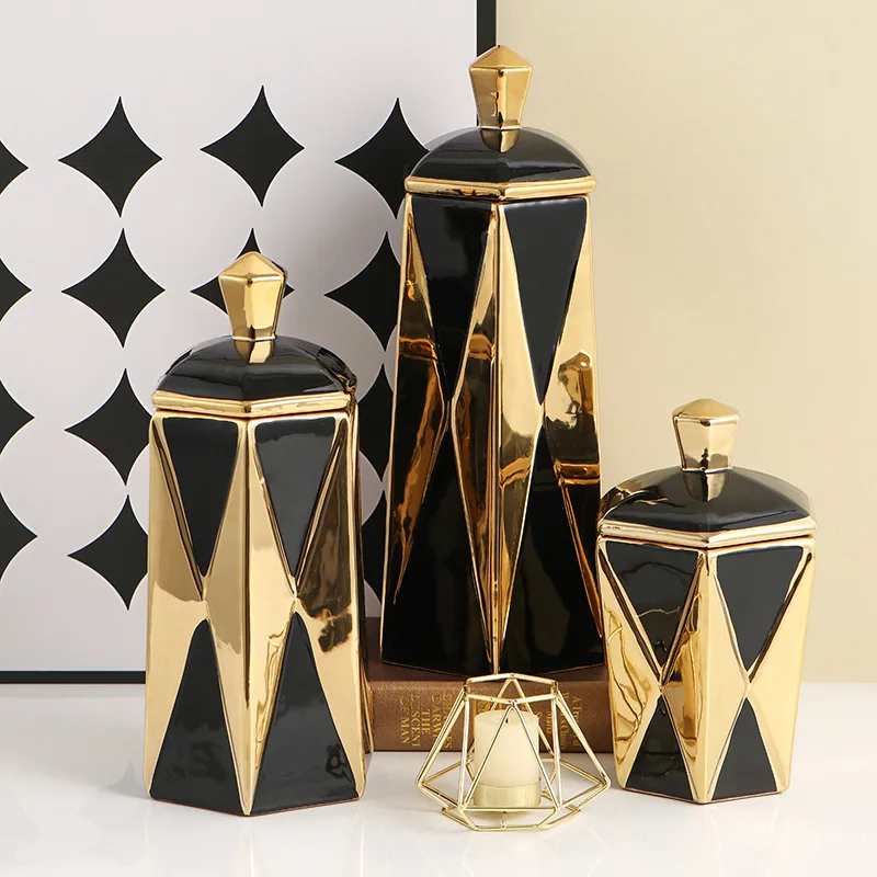 Middle East Geometry Rhombus Ceramic Jar Light Luxury Living Room Decoration Creative Interior Ornament temu Xiyin Crafts