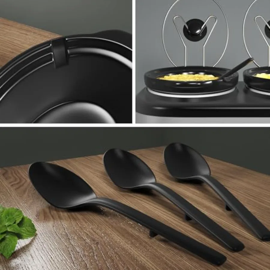 جهاز تسخين بوفيه للطباخ البطيء الثلاثي مع 3 أوعية سيراميك قابلة للإزالة لخدمة الوجبات الساخنة في الحفلات ودرجة حرارة قابلة للتعديل