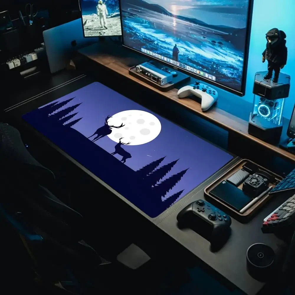 Großes Computerzubehör, Büro-Gaming-Schreibtischunterlage, XXL, rutschfeste Gaming-Tastatur, Mauspad, Desktop-Matte, Hirsch, Landschaft, Mauspad