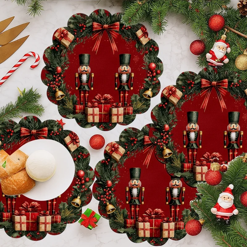 VIKAMA 4 قطع عيد الميلاد كسارة البندق وجبة حصيرة كسارة البندق هدية مربع مع طاولة القوس الذهبي زينة عيد الميلاد