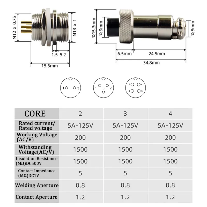 5/20Set Gold Plated GX12 GX16 GX20 2/3/4/5/6/7/8/9/10/12 Pin Male Female Butting Wire Cable Circular Aviation Plug Connector