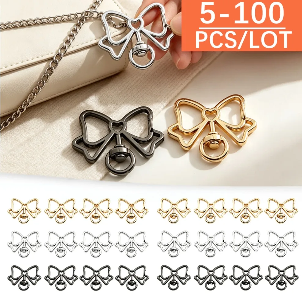 5-100pcs 33x39mm Bowknot Shape Spring Lobster Clasps Metal Mix Keychain Clasps Hook For Diy Keyring Bag Doll Pendant Jewelry
