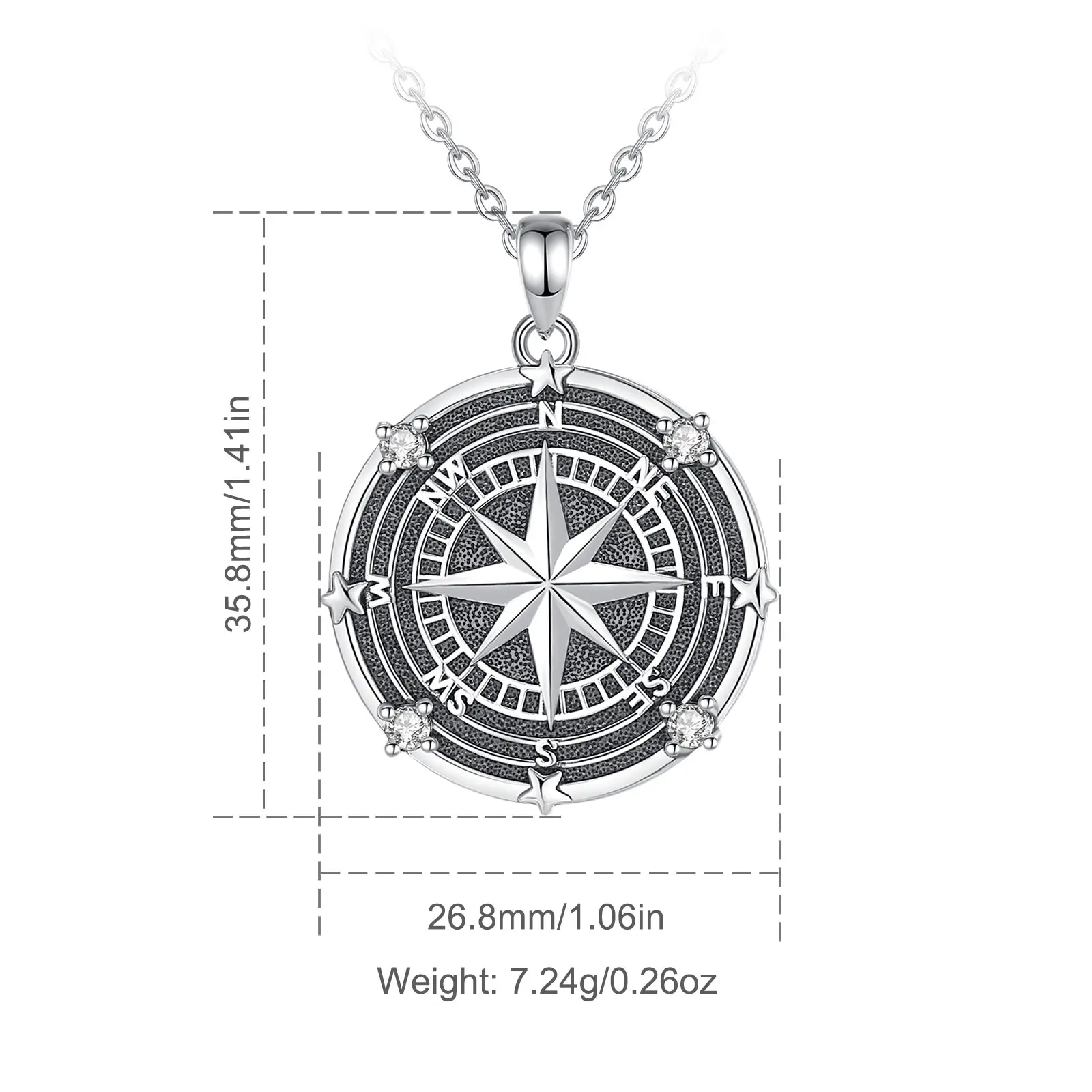 Eudora New 925 Sterling Silver Compass Necklace Inlay Zircon Vintage Star Pendant Men Women Fashion Jewelry Exquisite Gift