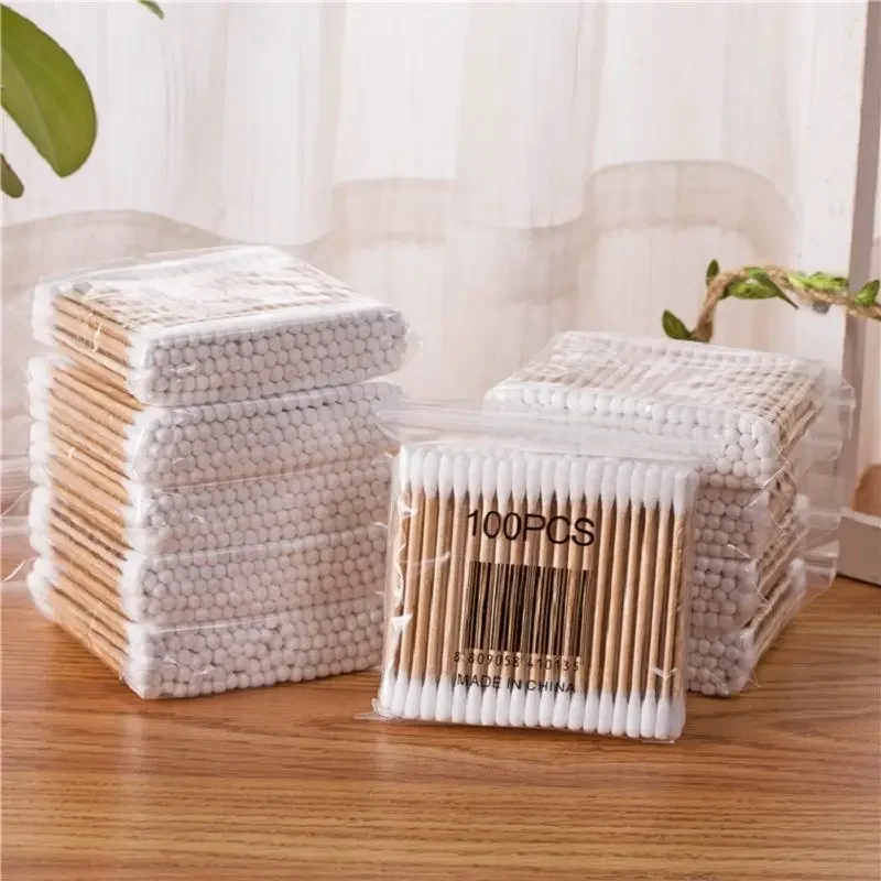 

100/500/1000Pcs Double Head Disposable Makeup Cotton Swab Soft Cotton Buds For Medical Wood Sticks Nose Ears Cleaning Tools