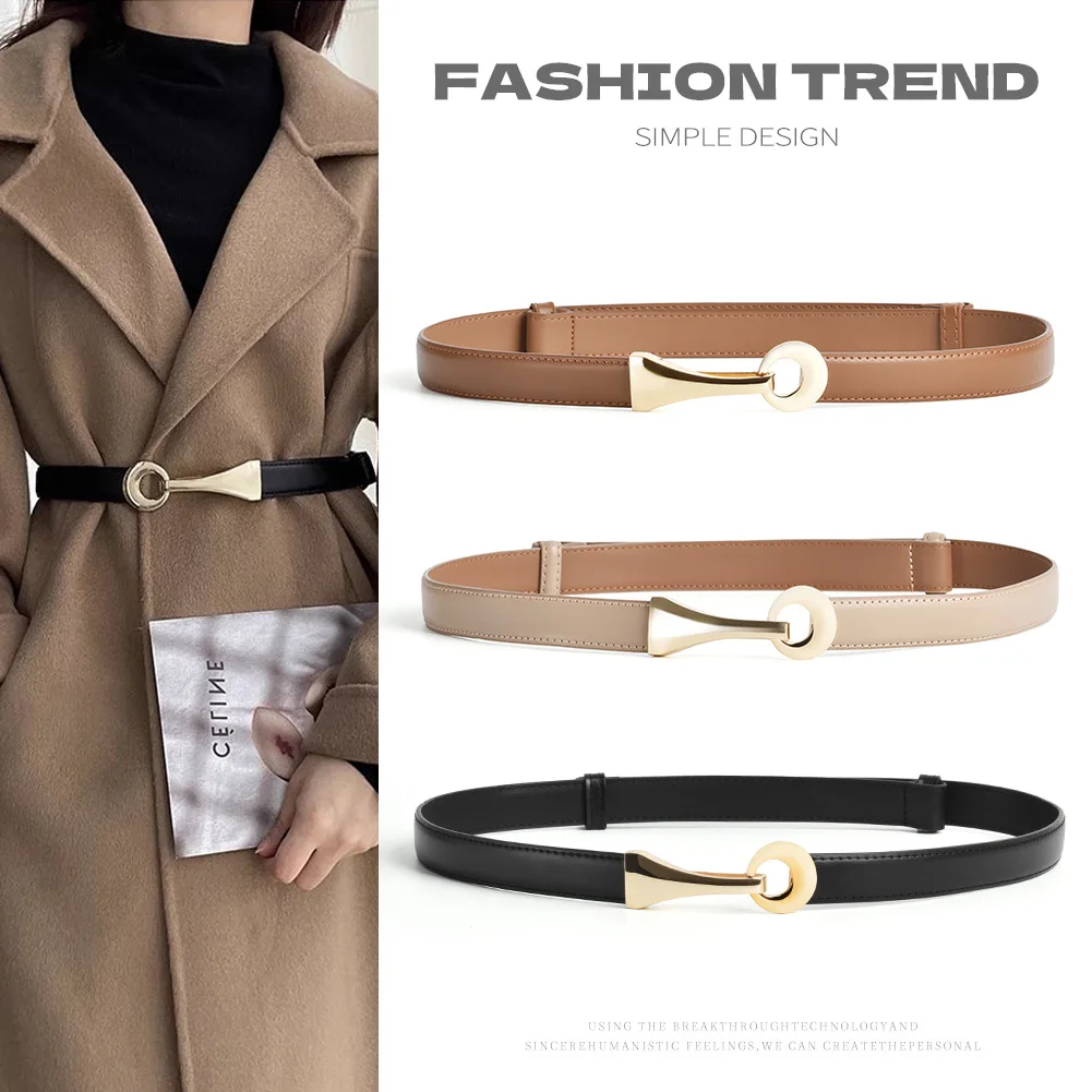 Women's genuine leather belt, thin women's fashionable belt, thin belt for dresses, versatile genuine leather belt for suits