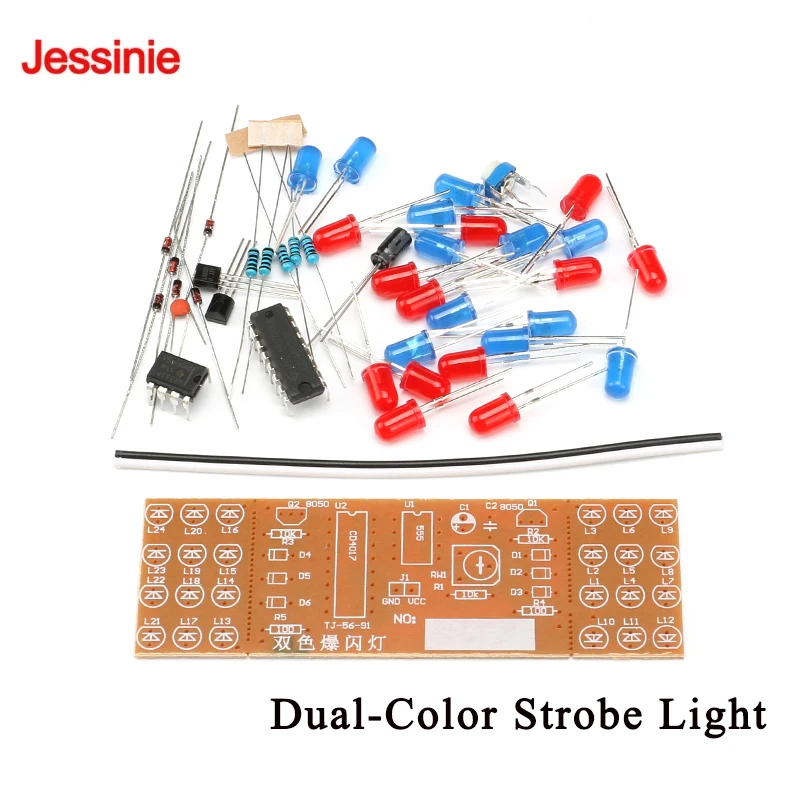 Kit de Luz Estroboscópica Bicolor Vermelha/Azul NE555 + CD4017 (5 Peças/1 Peça) - Componentes Eletrônicos Divertidos para Projetos DIY