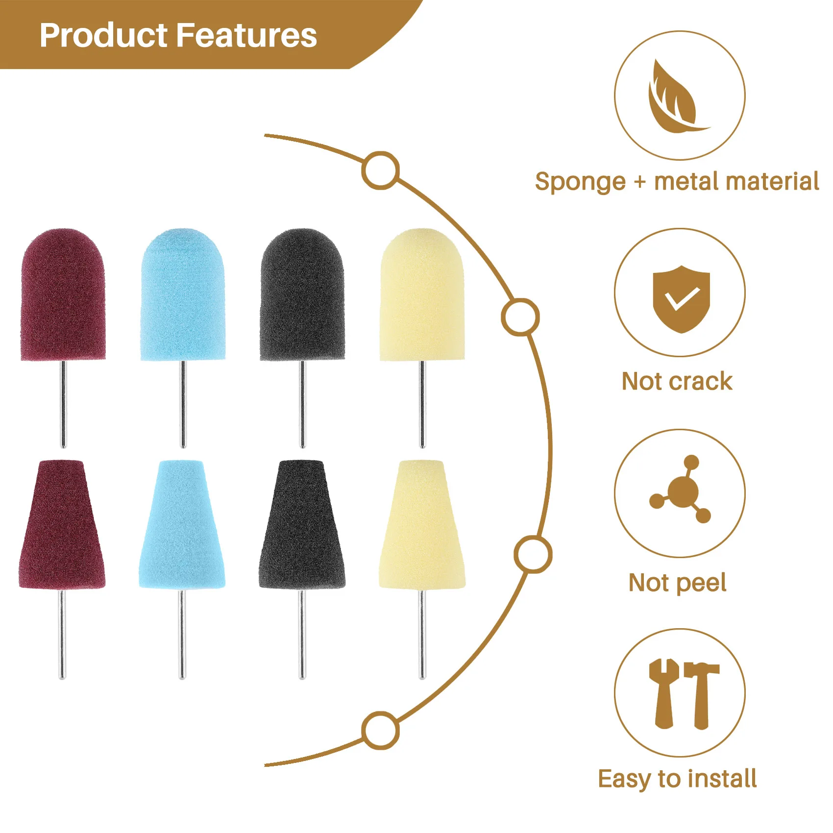 Alat pembersih mobil, Buffing roda poles mobil Buffing Shank spons pemoles kerucut bantalan busa logam perawatan mobil