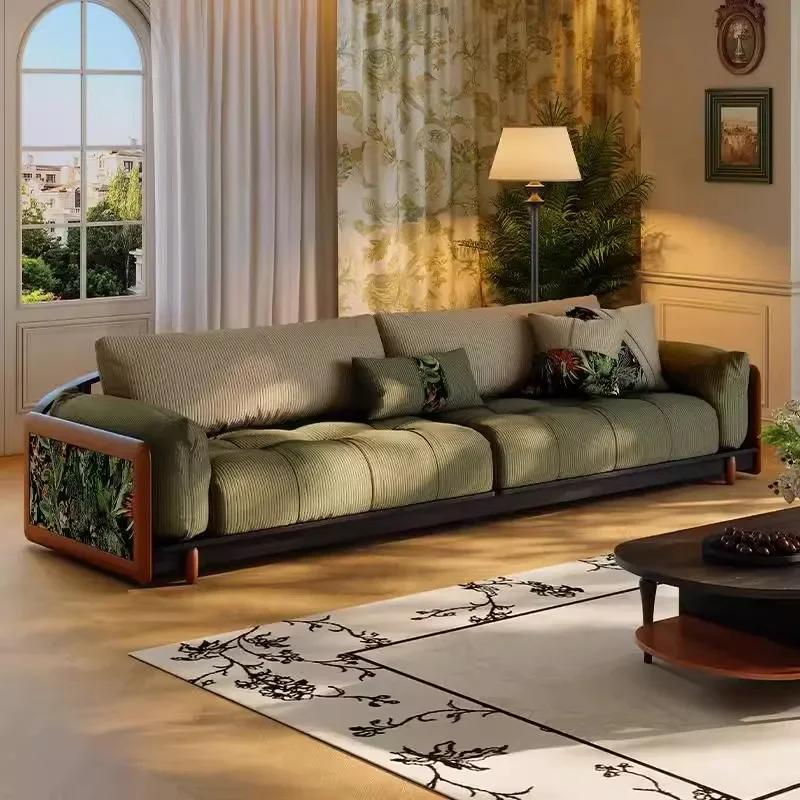 

FG6French retro straight-row sofa small apartment living room furniture American medieval fabric sofa
