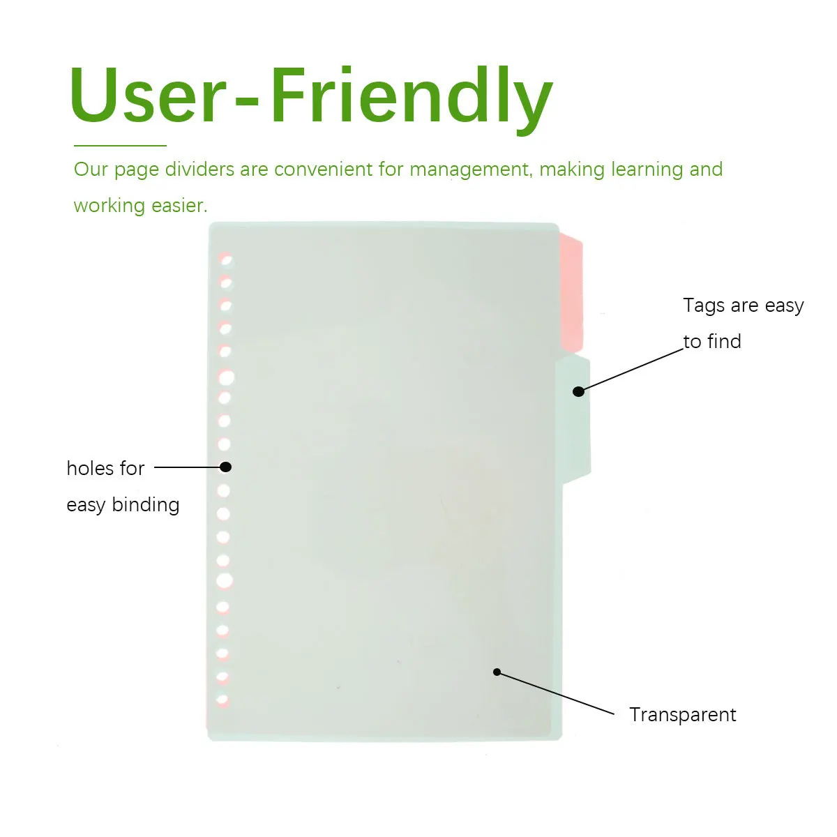 

20Sets Environmental PP Page Dividers Colorful Insertable Binder Tabs for Document Organization Office School