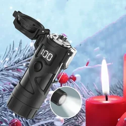 Multifunction Bright Electric Flashlight Windproof Double Arc USB Lighter Portable Pulse Plasma Lighter Outdoor Survival Tool