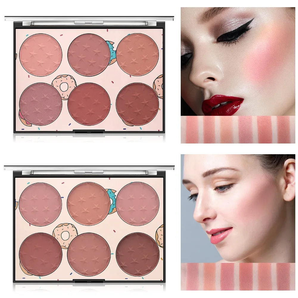 MISS ROSE 6 Color Natural Nude Face Blush Palette Makeup Sheer Coverage Blushe Baked Minerals Lightweight Blusher Plate Cosmetic