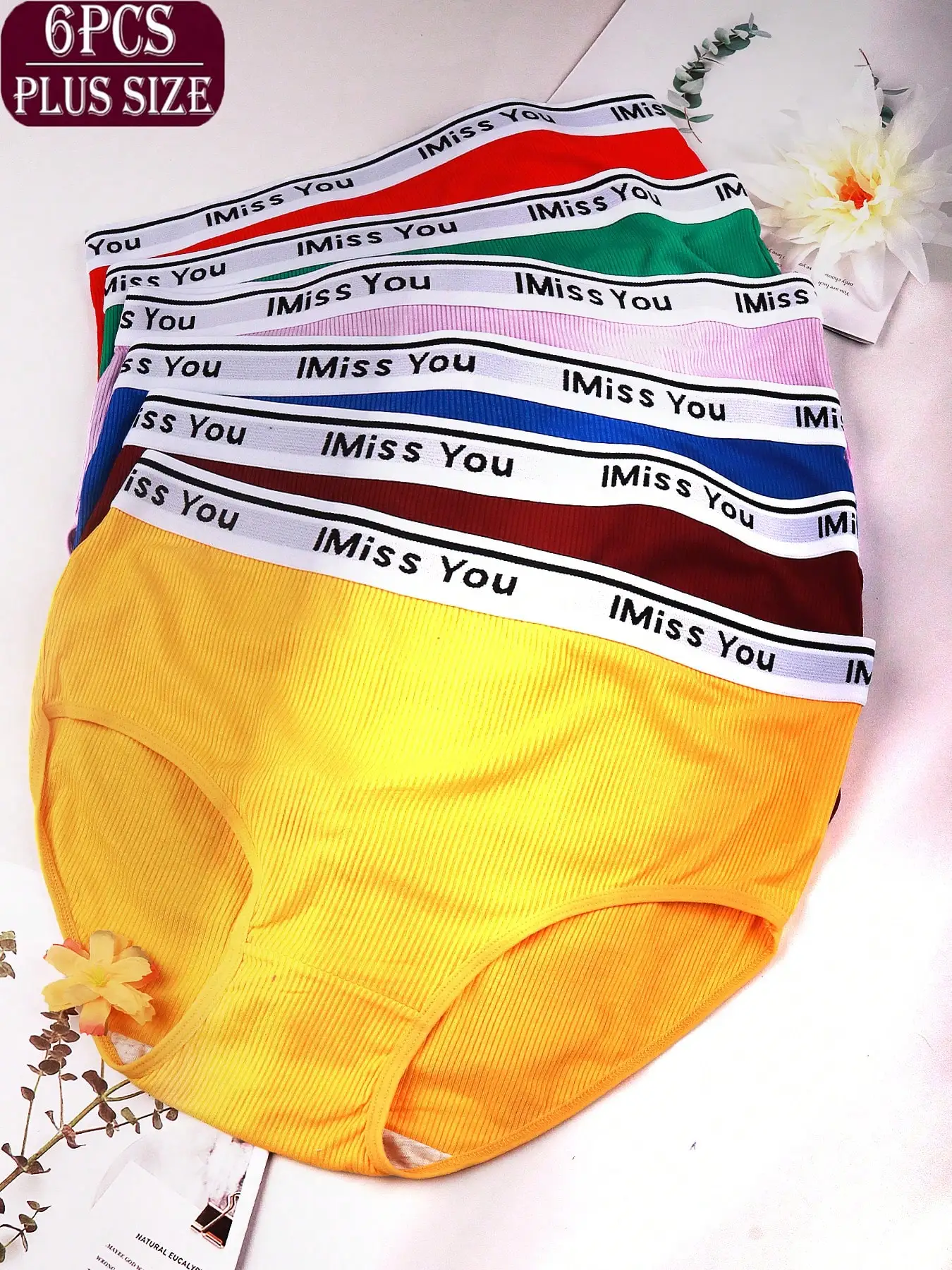 

6-Pack Plus Size Ribbed Seamless Cotton Blend Briefs, Comfortable Loose Fit for Daily Wear