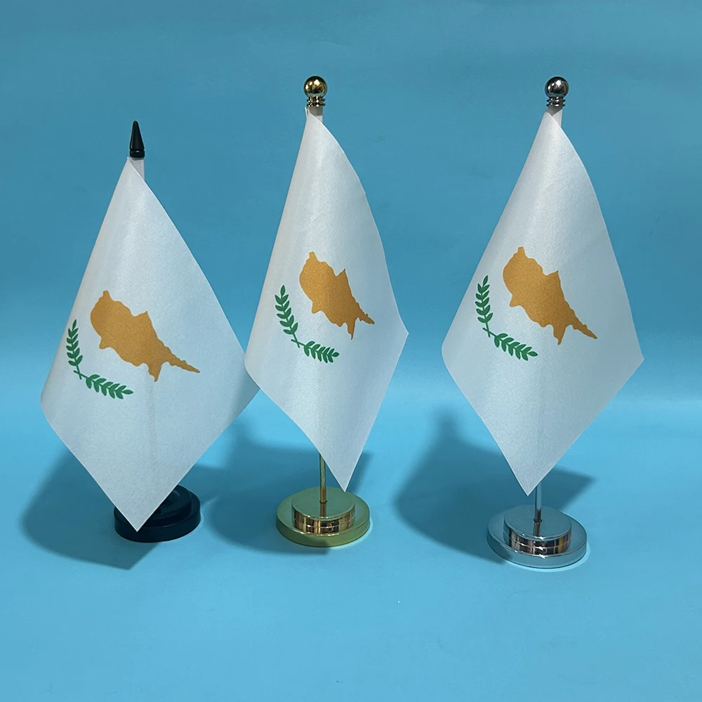 (SKY FLAG)Office Desk Flag Of Cyprus flag 14x21cm polyester Cyprus National Flag Country Banner Desk Ornaments Flags