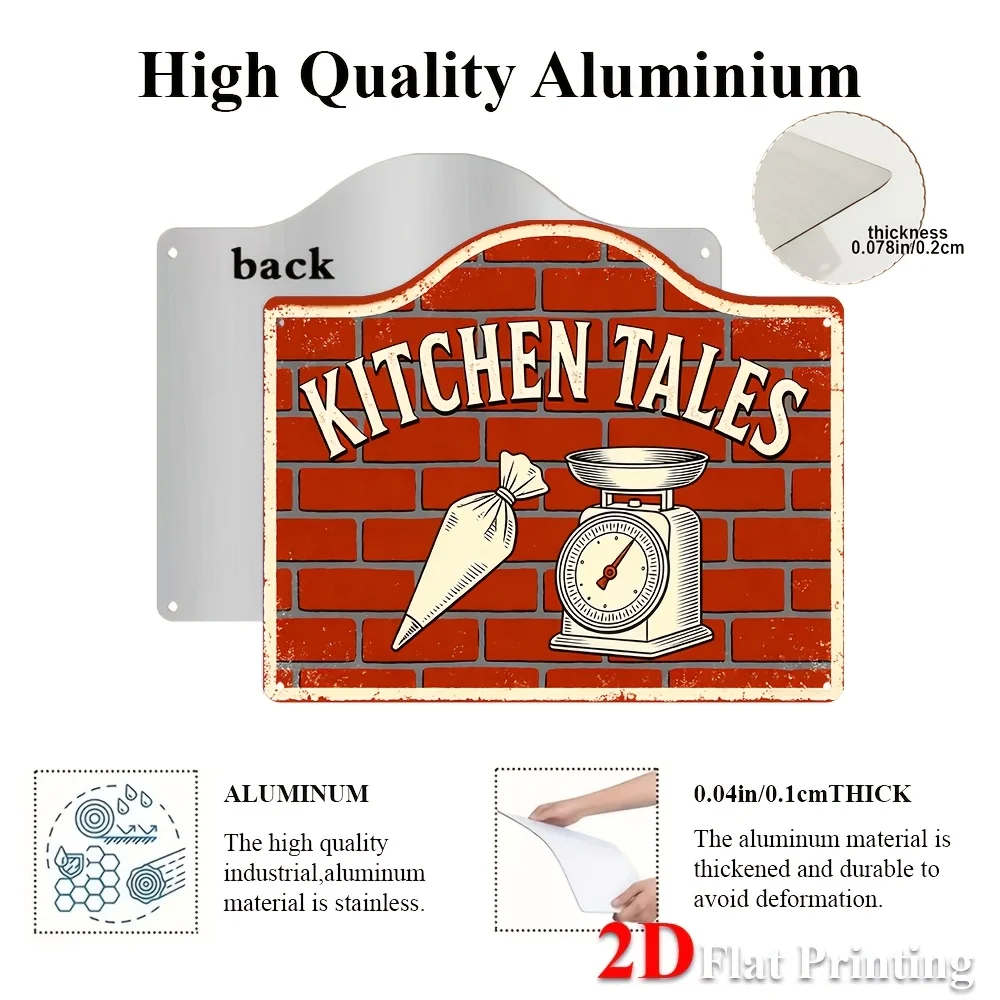 1pc 2D Flat Sign Artwork Featuring A Vintage Kitchen Theme With A Red Brick Design, Including A Pastry Bag And Scale