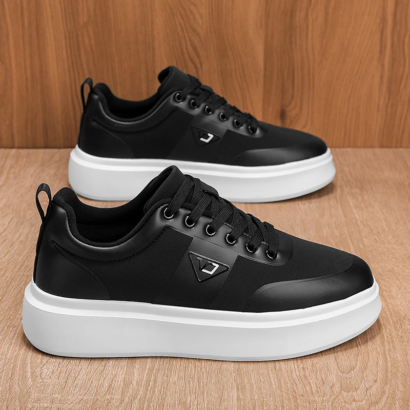 

New Designer Leather Board Shoes for Men Fashion Casual Autumn Black Cow Leather Sneakers Male High Quality Platform Shoes Man