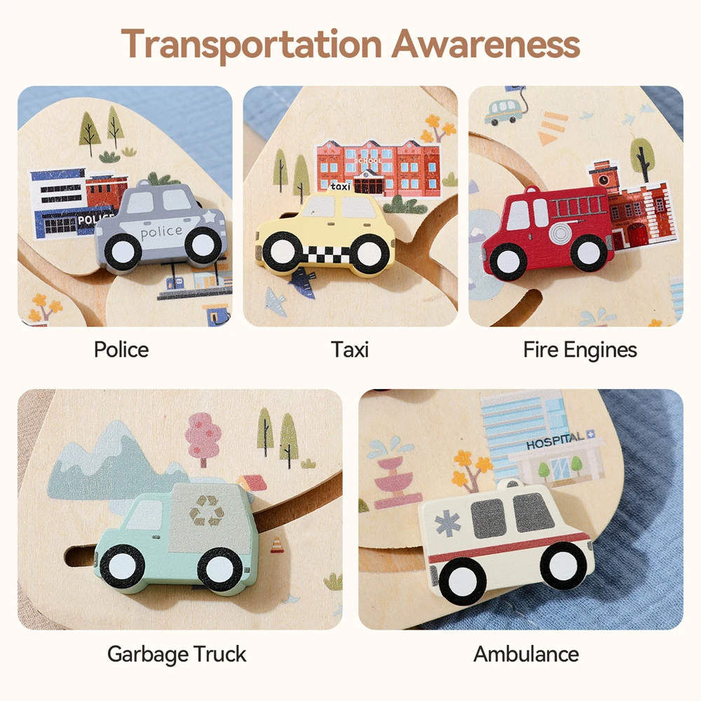 Baby Wooden Montessori Toys Wooden Car Blocks Puzzle Bus Track Board for 3 6 Years Children Sensory Early Education Toy Gift