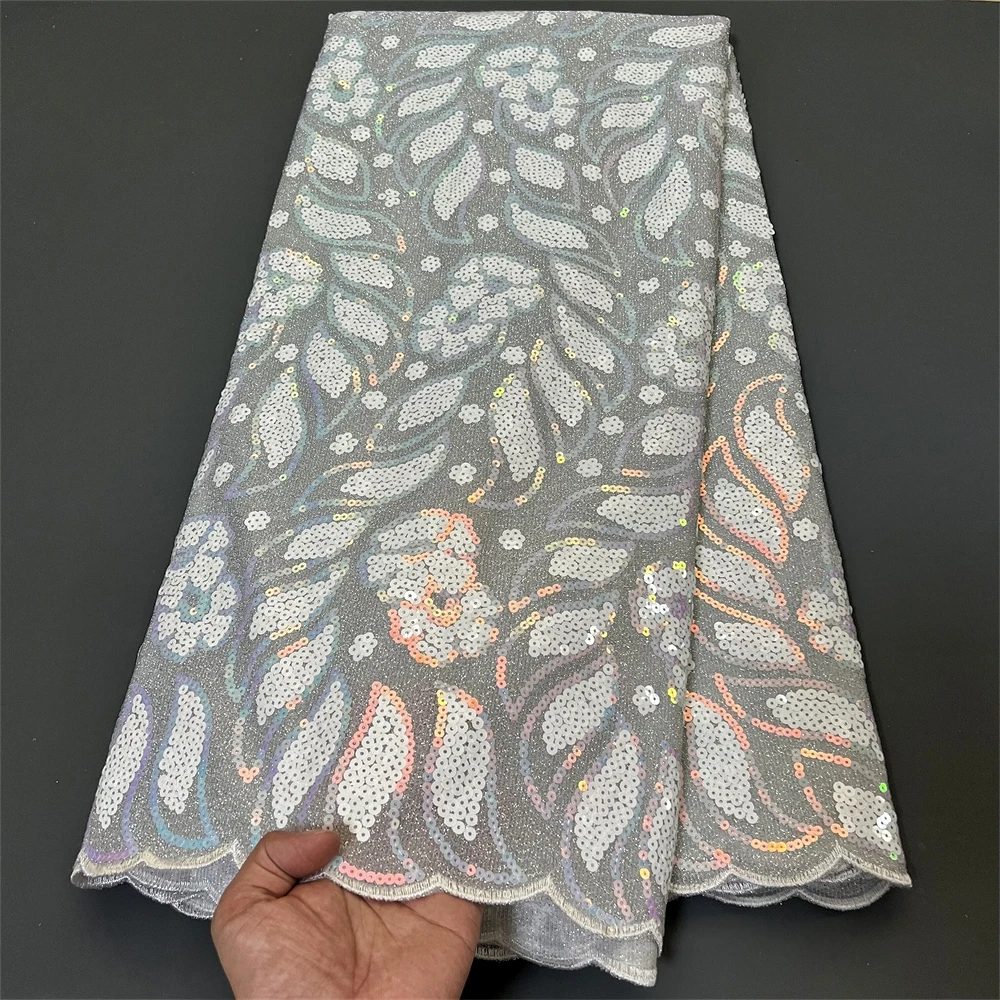 High Quality Latest 2024 African Nigerian Tulle Lace Fabric Sequins Embroidery Dresses Beads Sewing Guipure Prom 5Yards PS0021