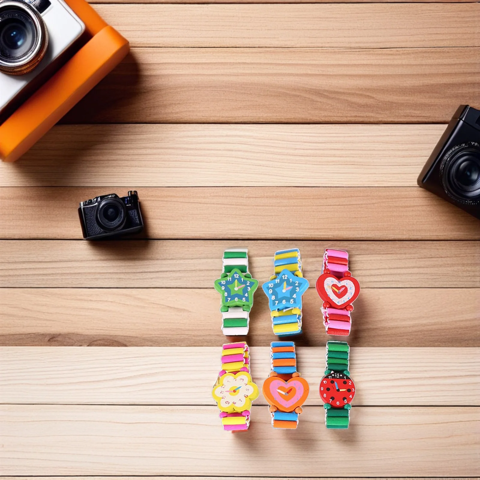 6 قطعة الساعات الخشبية لساعات المعصم الخشبية الكرتونية محاكاة سوار الساعة الهدايا ساعة الحرف الخشبية #3