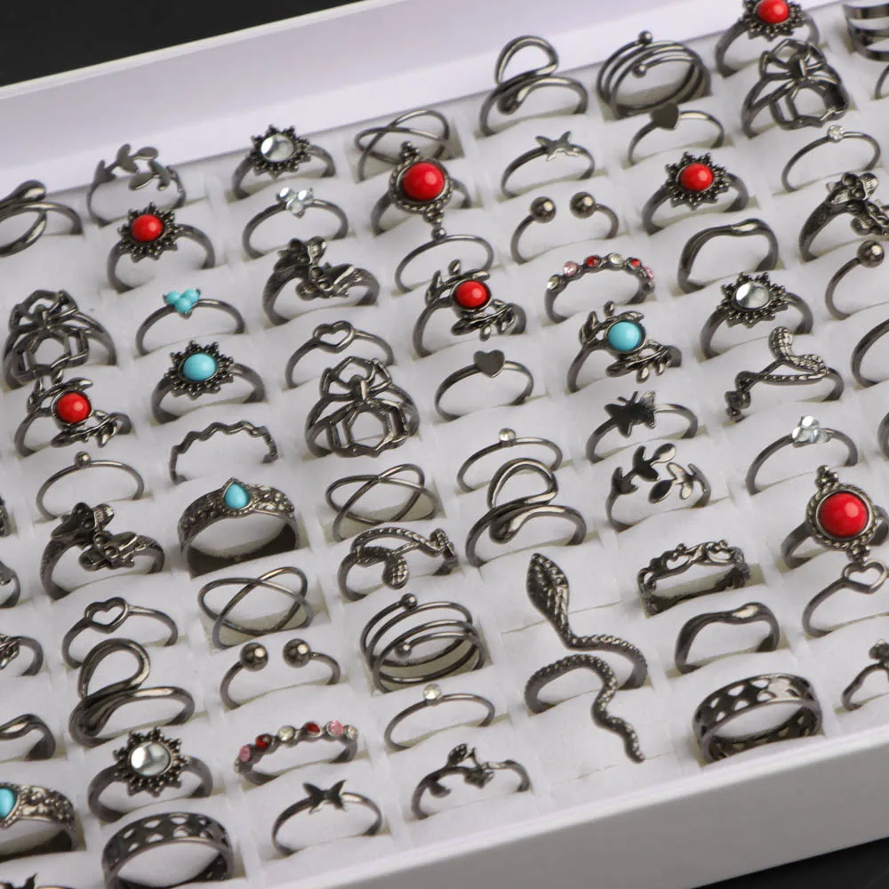 20/30/50 قطعة/الوحدة موضة خمر الشرير فراشة الأفعى متعدد الألوان الحجر الطبيعي خواتم للنساء الرجال القوطية مجوهرات الحفلات هدايا #5