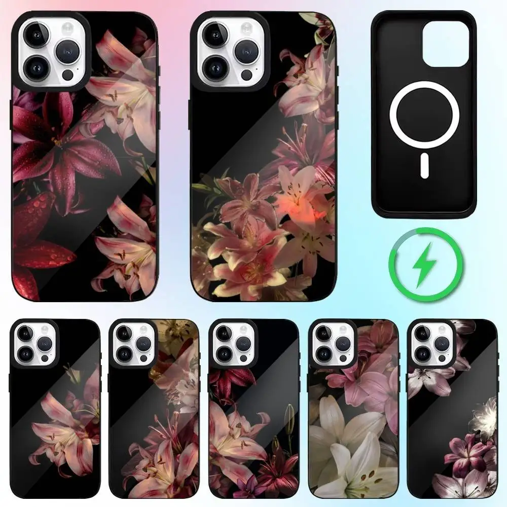 

Elegant Red Lily Flower Phone Case For iPhone17,16,15,14,13,12,11 Plus,Pro Max Magnetic Magsafe Wireless Charging