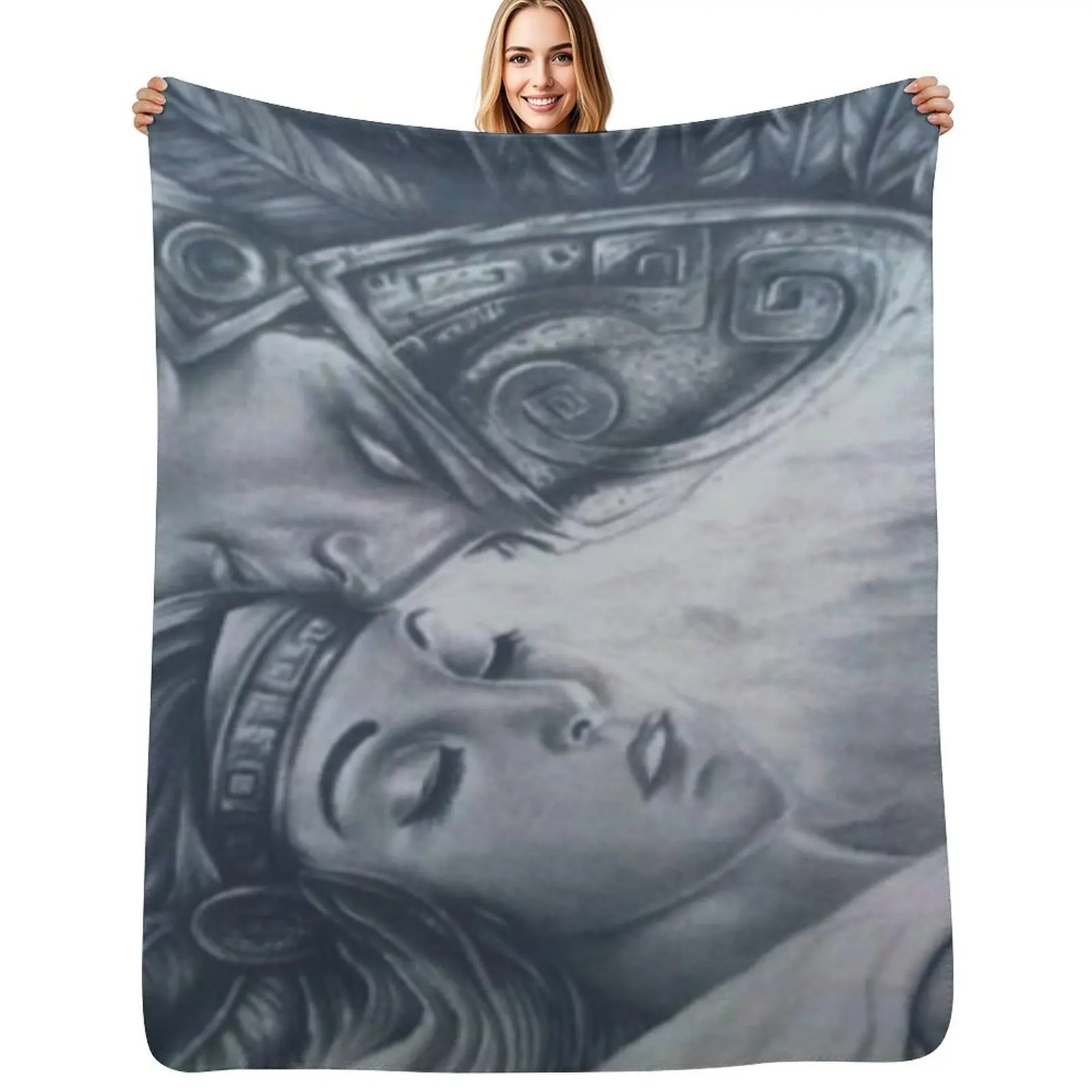 Kissing Aztec princess Throw Blanket Travel Size Cozy Blanket for Plane Train