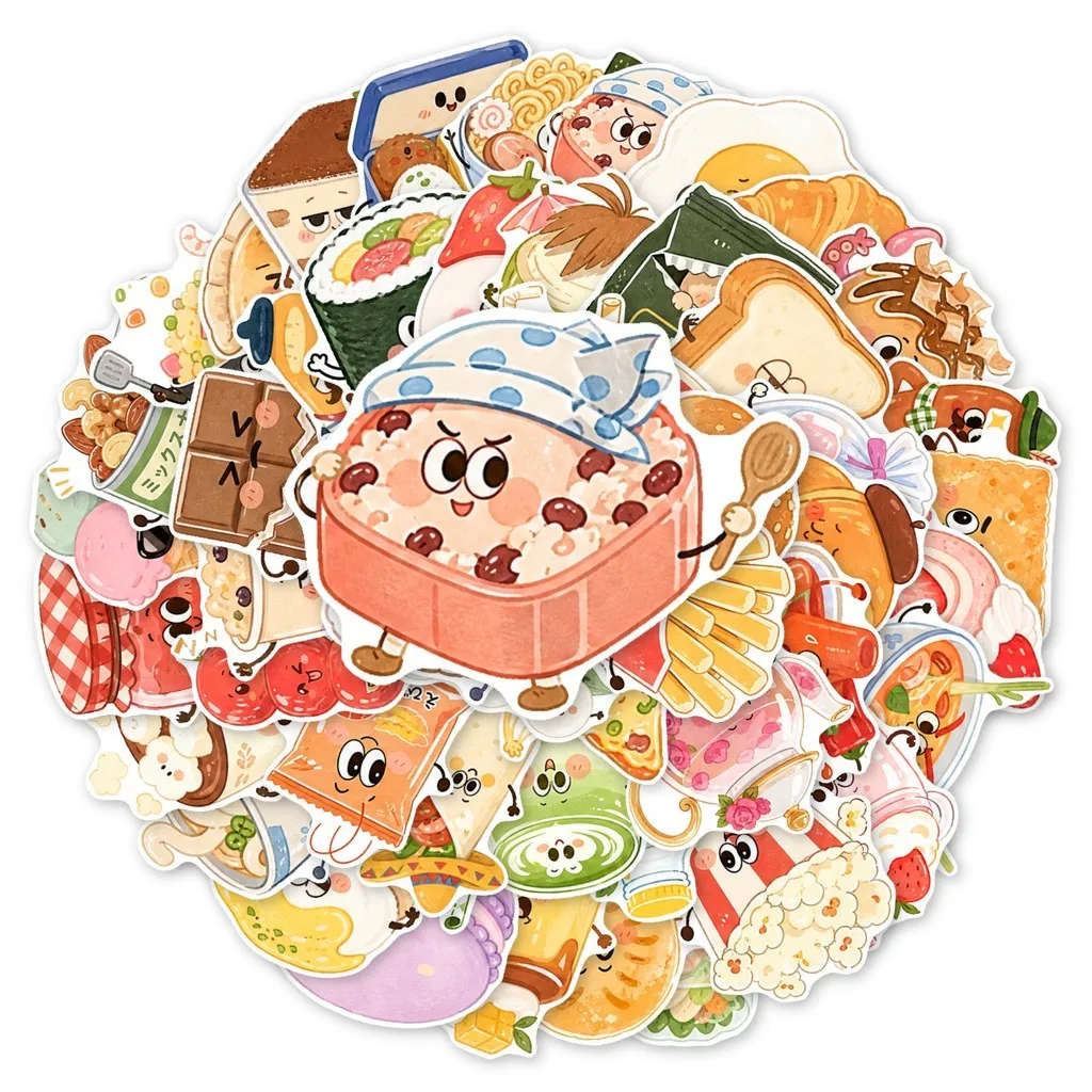 50 Sheets Cute Anthropomorphic Food Stickers Cartoon Dessert Snack Self-adhesive Decals for Journal DIY Decor Papery Pop Store