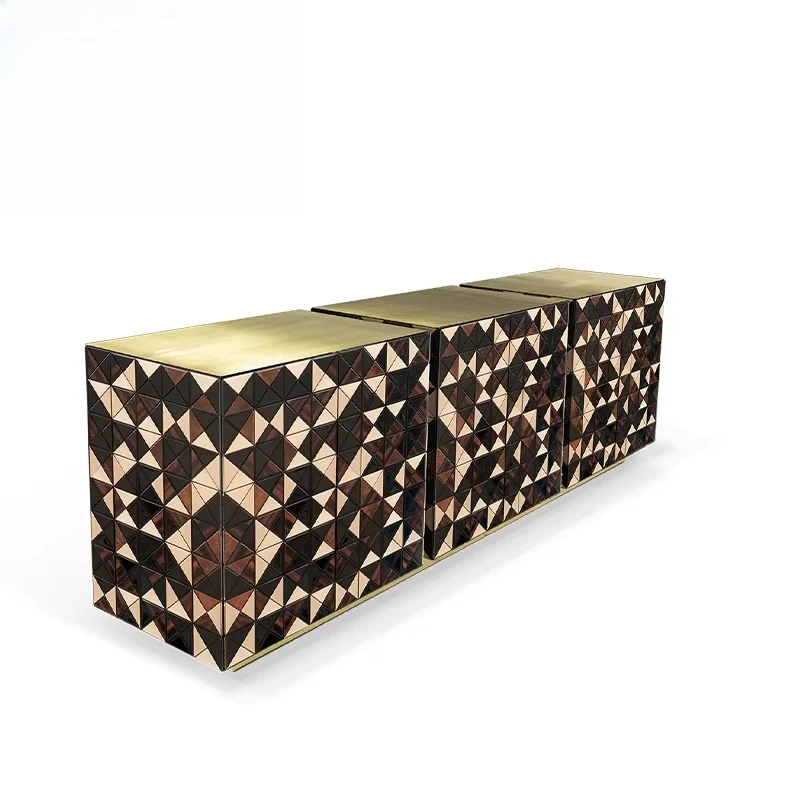 Luxury living room painted side cabinet creative stainless steel metal pixel walnut sideboard