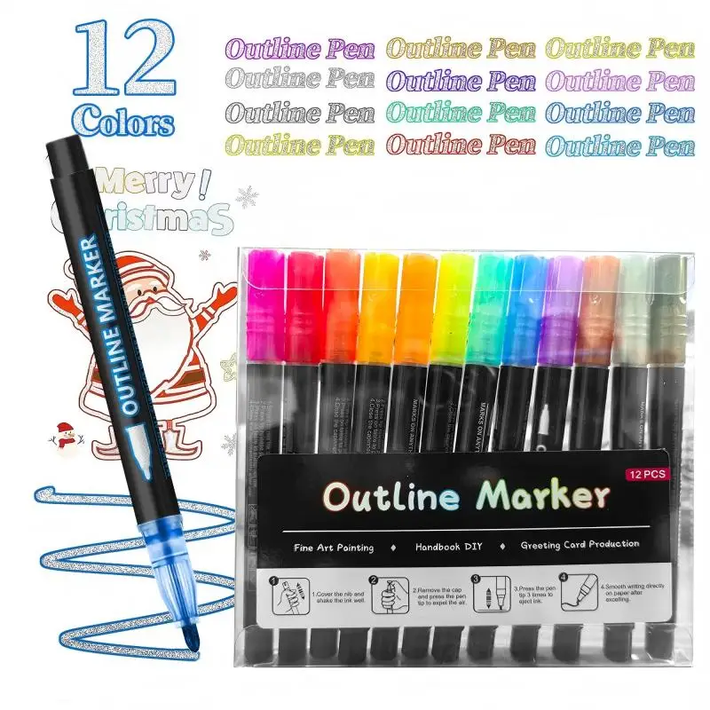 8/12/24/36/48 Color Double Line Outline Art Pen Marker Pen Contour Pens DIY Graffiti Highlighter Scrapbook Diary Poster Craft