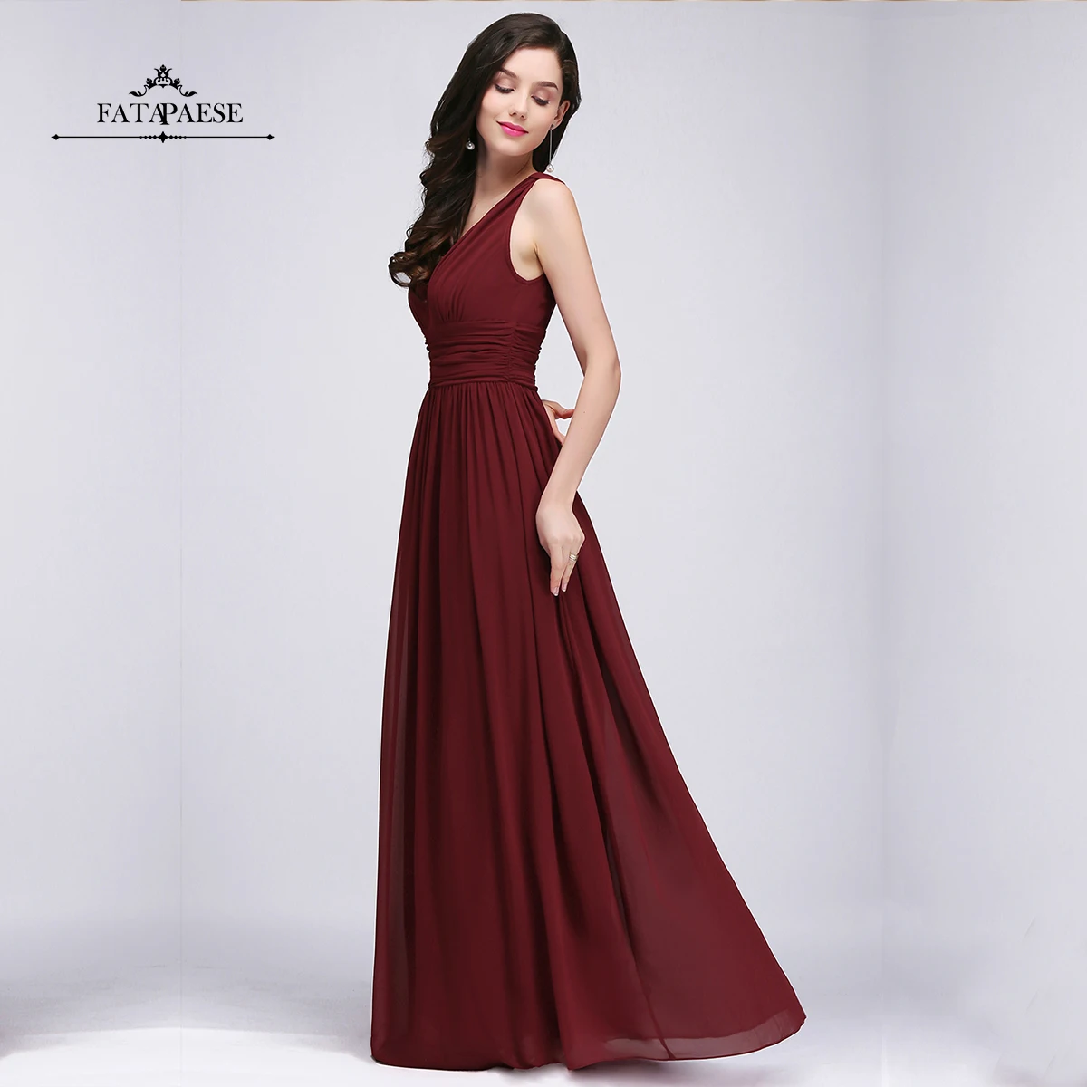 FATAPAESE Chiffon Bridesmaid Dresses for Women Chiffon Elegant V-Neck Simple Wedding Party Sleeveless Evening Gown vestido