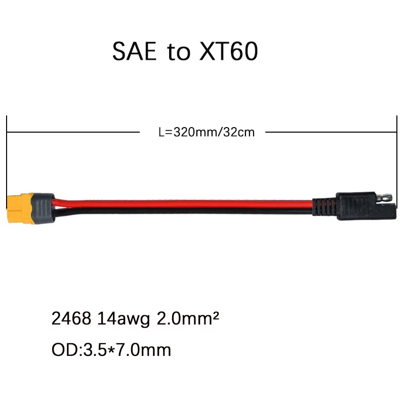 30cm SAE to XT60 Connector Adapter 14AWG Cable with SAE Reverse Adapter for Portable Power Station & Solar Generator