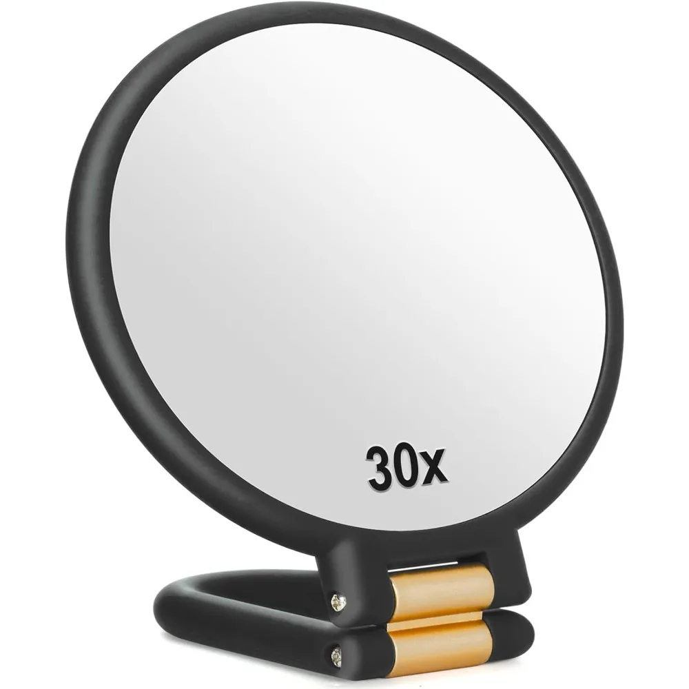 

30x Magnifying Glass, Travel Handheld Mirror with Handle - Double-sided Handheld Mirror, 1x/30x Magnification, Adjustable Handle